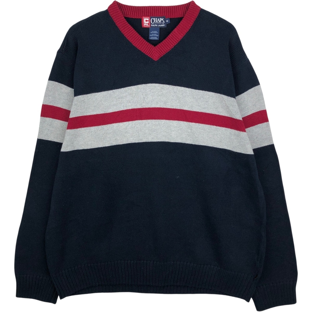古着 ラルフローレン Ralph Lauren CHAPS チャップス Vネック コットンニットセーター メンズM相当/eaa631984
