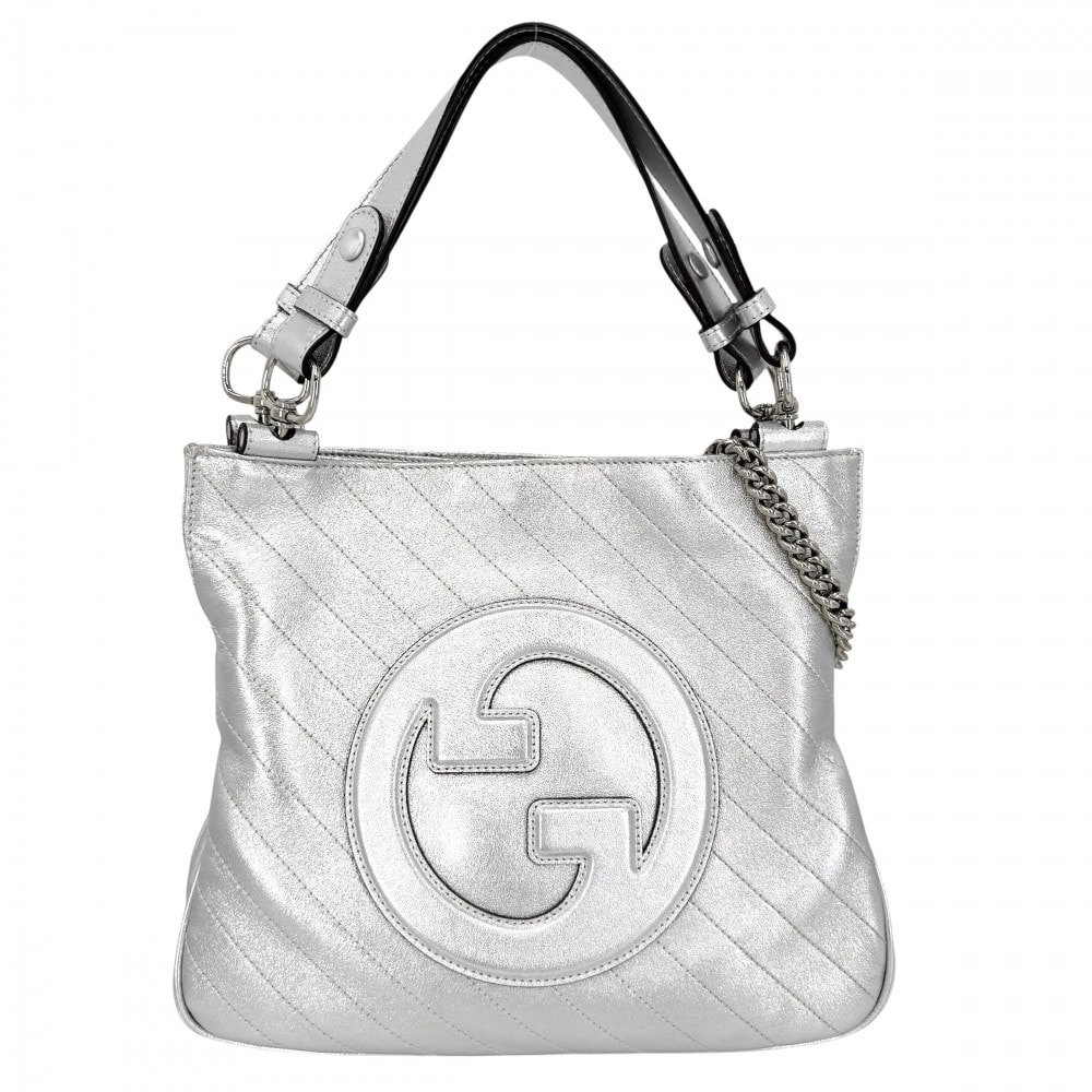 GUCCI グッチ 2WAY ブロンディ スモールトートバッグ チェーンショルダーバッグ 肩掛け ハンドバッグ メタリック 751518 レザー シルバー シルバー金具 レディース 美品【中古品】