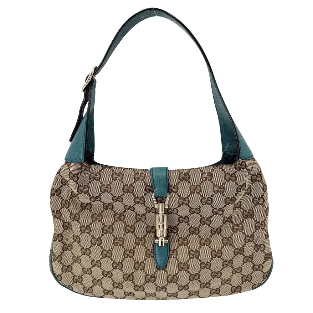 GUCCI グッチ ハンドバッグ ニュージャッキー GG ワンショルダー 肩掛け 137335 キャンバス レザー ベージュ ターコイズブルー ゴールド金具 レディース【中古品】