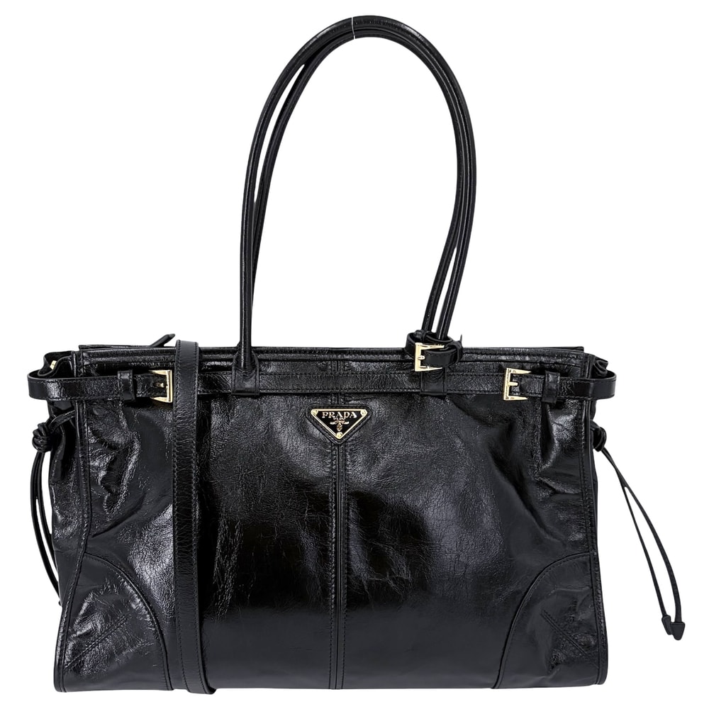 PRADA プラダ 2WAY ボニー ラージ ハンドバッグ ショルダーバッグ 肩掛け 斜め掛け トライアングルロゴ トートバッグ 1BA433 レザー    ブラック 黒 ゴールド金具 レディース 美品【中古品】