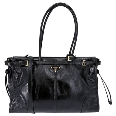 PRADA プラダ 2WAY ボニー ラージ ハンドバッグ ショルダーバッグ 肩掛け 斜め掛け トライアングルロゴ トートバッグ 1BA433 レザー ブラック 黒 ゴールド金具 レディース 美品【中古品】