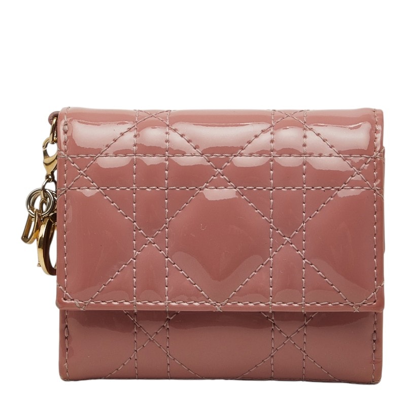ディオール レディディオール ロータスウォレット 三つ折り財布 ピンク パテントレザー レディース Dior 中古