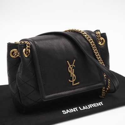 美品 SAINT LAURENT サンローラン ラムスキン ノリータ ミニ 672738 ショルダーバッグ ブラック ラムスキン レディース