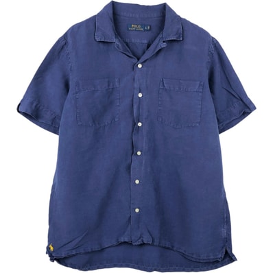 古着 ラルフローレン Ralph Lauren POLO RALPH LAUREN 半袖 オープンカラー リネンシャツ ボックスシャツ メンズL相当/evb035435