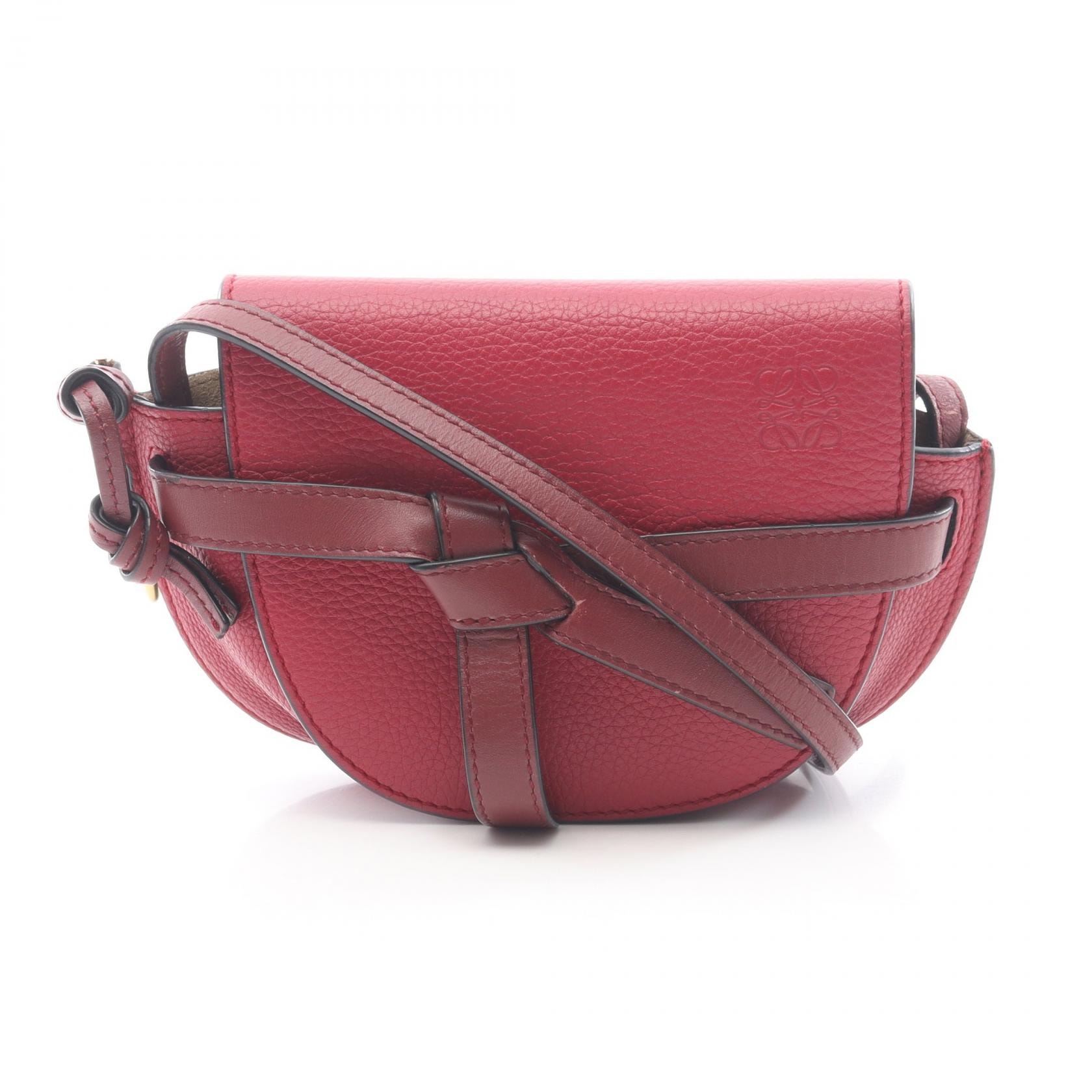 ロエベ LOEWE ゲートバッグ ミニ ショルダーバッグ バッグ レザー レディース ピンク系 / ボルドー系 【中古】