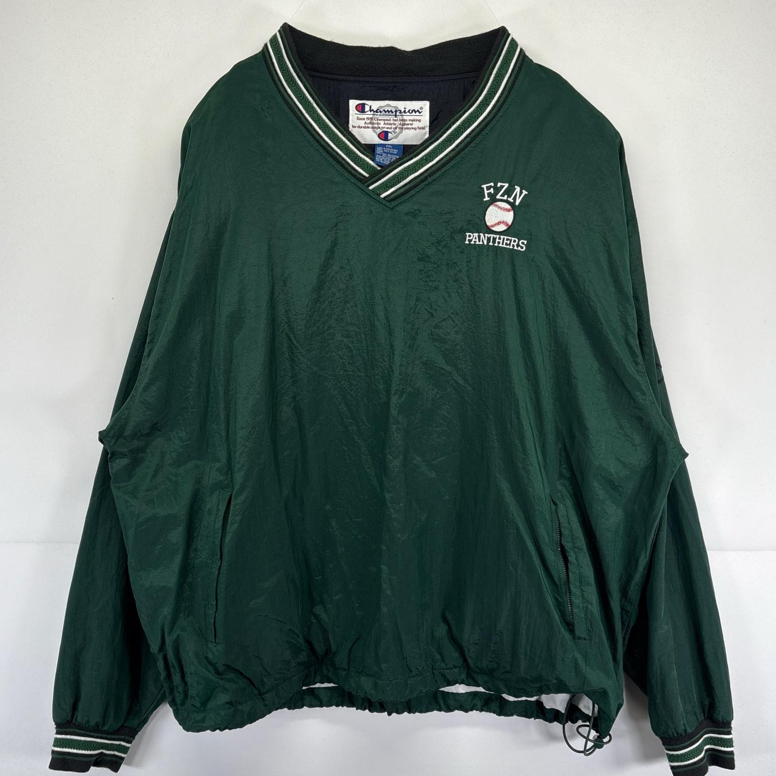 古着 チャンピオン Champion ナイロンジャケット ナイロンプルオーバー ピステ 大きいサイズ Vネック  2XL  グリーン メンズ