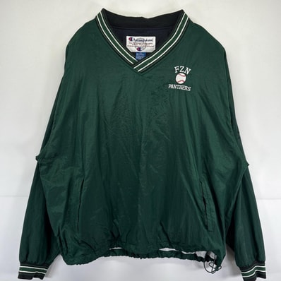 古着 チャンピオン Champion ナイロンジャケット ナイロンプルオーバー ピステ 大きいサイズ Vネック 2XL グリーン メンズ