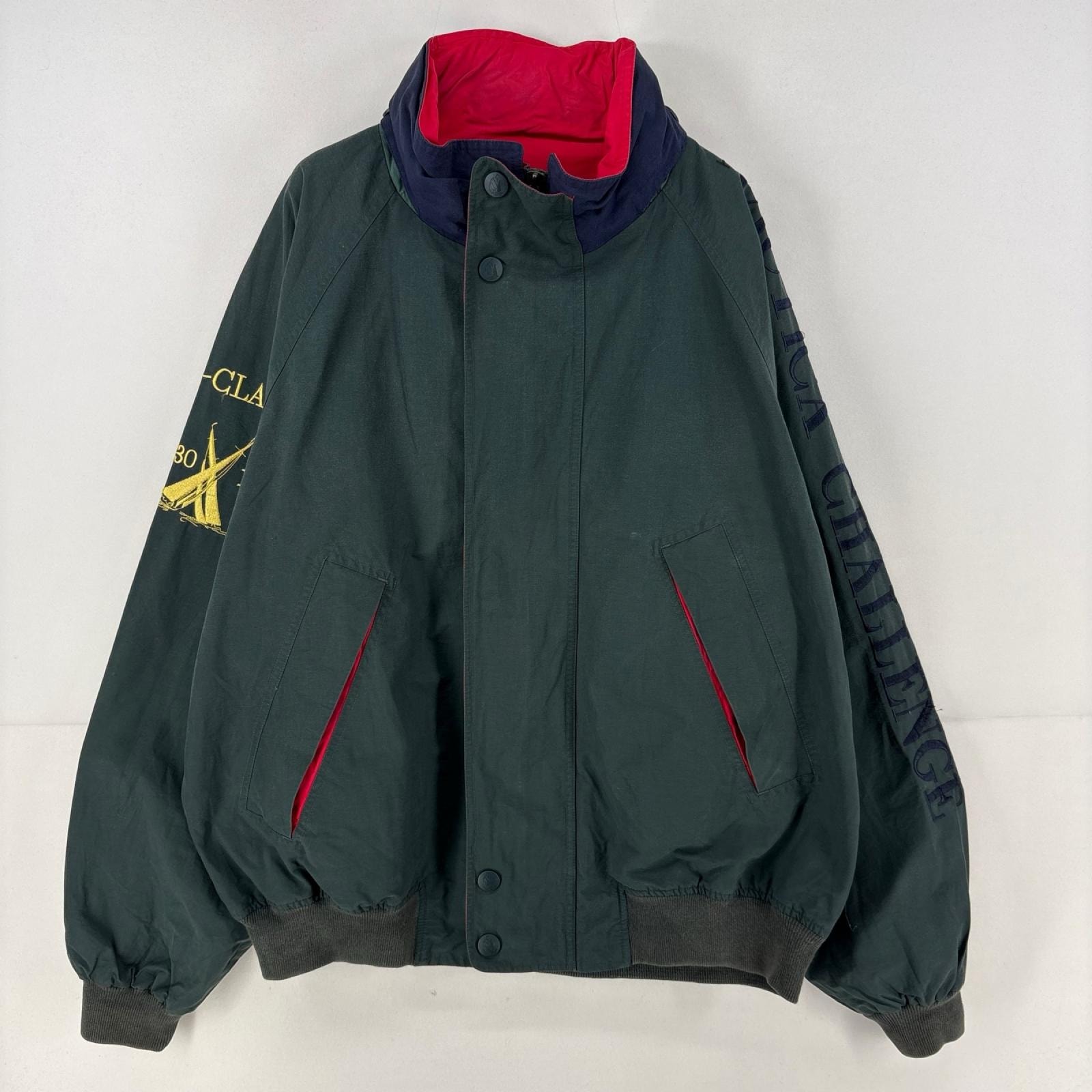 古着 90's/90年代 ノーティカ NAUTICA コットンジャケット セーリングジャケット 袖刺繍 大きいサイズ フルジップ 2XL  グリーン系 メンズ