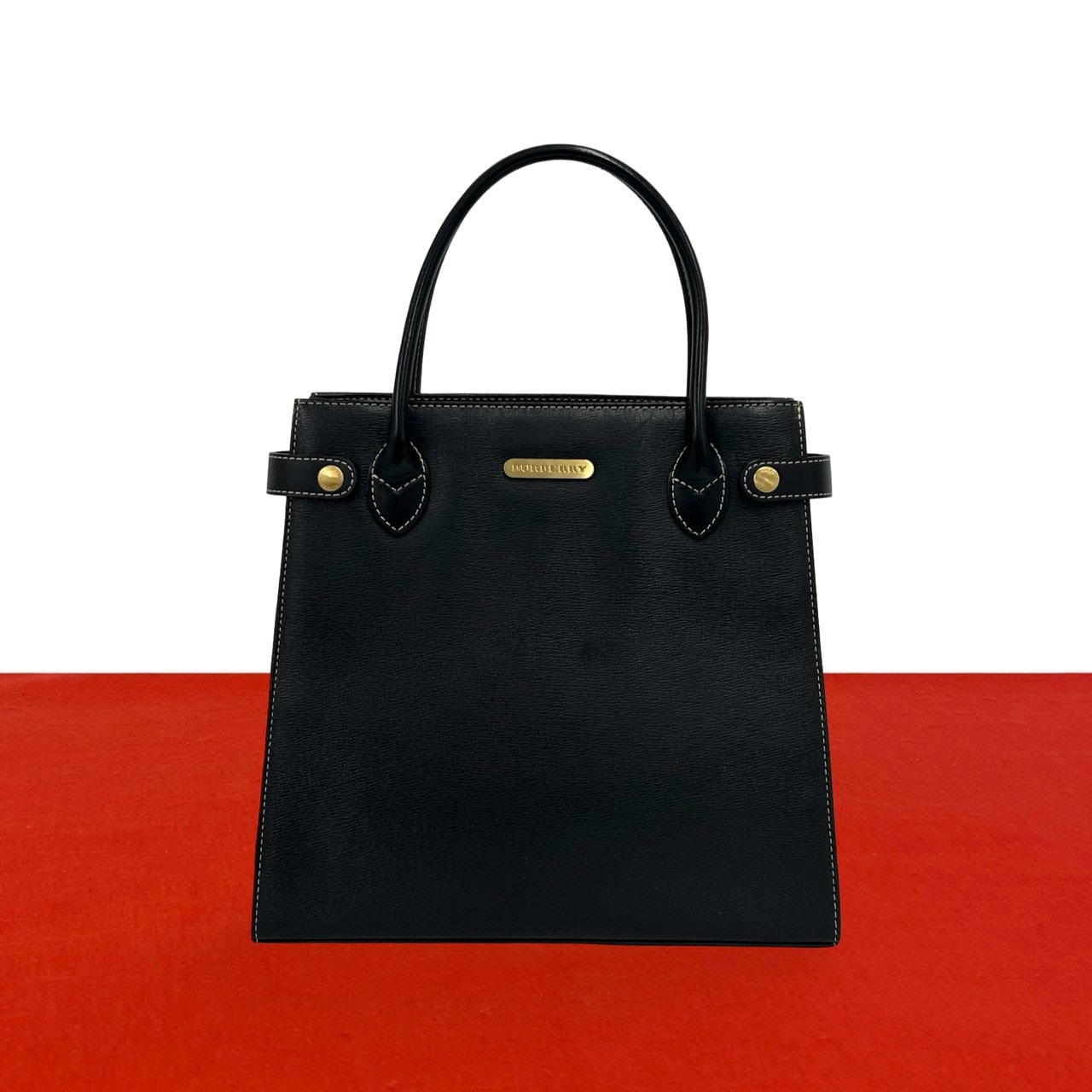 BURBERRY バーバリー ロゴ プレート 金具 ノバチェック 柄 レザー ハンドバッグ ブラック
 85593