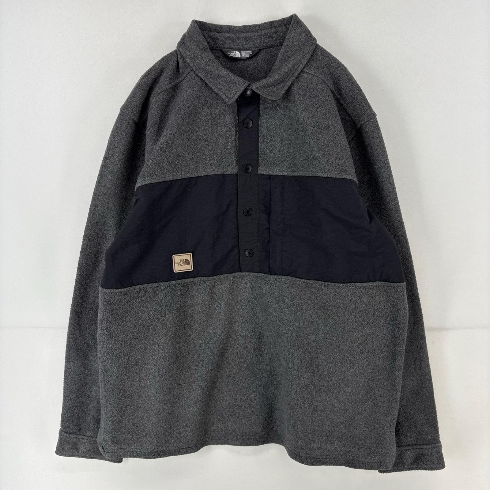 古着 ザ・ノースフェイス THE NORTH FACE フリース ニット プルオーバー 胸ポケット ハーフボタン ワンポイント 2XL  グレー メンズ