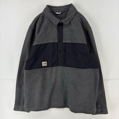 古着 ザ・ノースフェイス THE NORTH FACE フリース ニット プルオーバー 胸ポケット ハーフボタン ワンポイント 2XL グレー メンズ