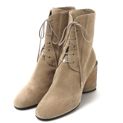 ■美品■Salvatore Ferragamo サルヴァトーレフェラガモ CHANA チャナ ブーツ サイズ7 1/2 D レースアップ ショート チャンキーヒール スウェード レザー 靴 ブランド古着【中古】20250702/RA4884