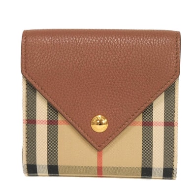 BURBERRY バーバリー ヴィンテージチェック フォールディングウォレット ノバチェック ベージュ ブラウン カーフ スナップボタン 札入れ カードケース コインケース 美品 ロゴ タン 三つ折り財布 8026116