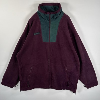 古着 コロンビア Columbia フリースジャケット フルジップ ワンポイント ビッグサイズ L(JPN LL) パープル グリーン ツートン メンズ