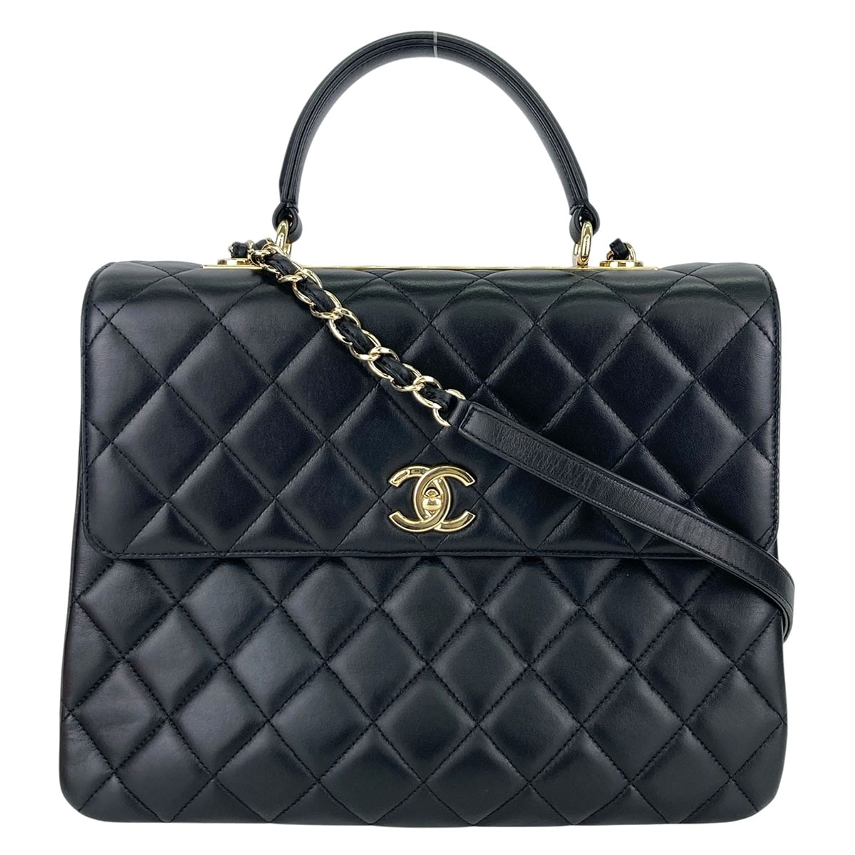 CHANEL シャネル トレンディCC トップハンドル マトラッセ 2WAYハンドバッグ ランダム番 ショルダーバッグ ラムスキン ブラック ゴールド  レディース【中古】