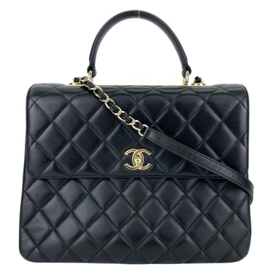 CHANEL シャネル トレンディCC トップハンドル マトラッセ 2WAYハンドバッグ ランダム番 ショルダーバッグ ラムスキン ブラック ゴールド レディース【中古】