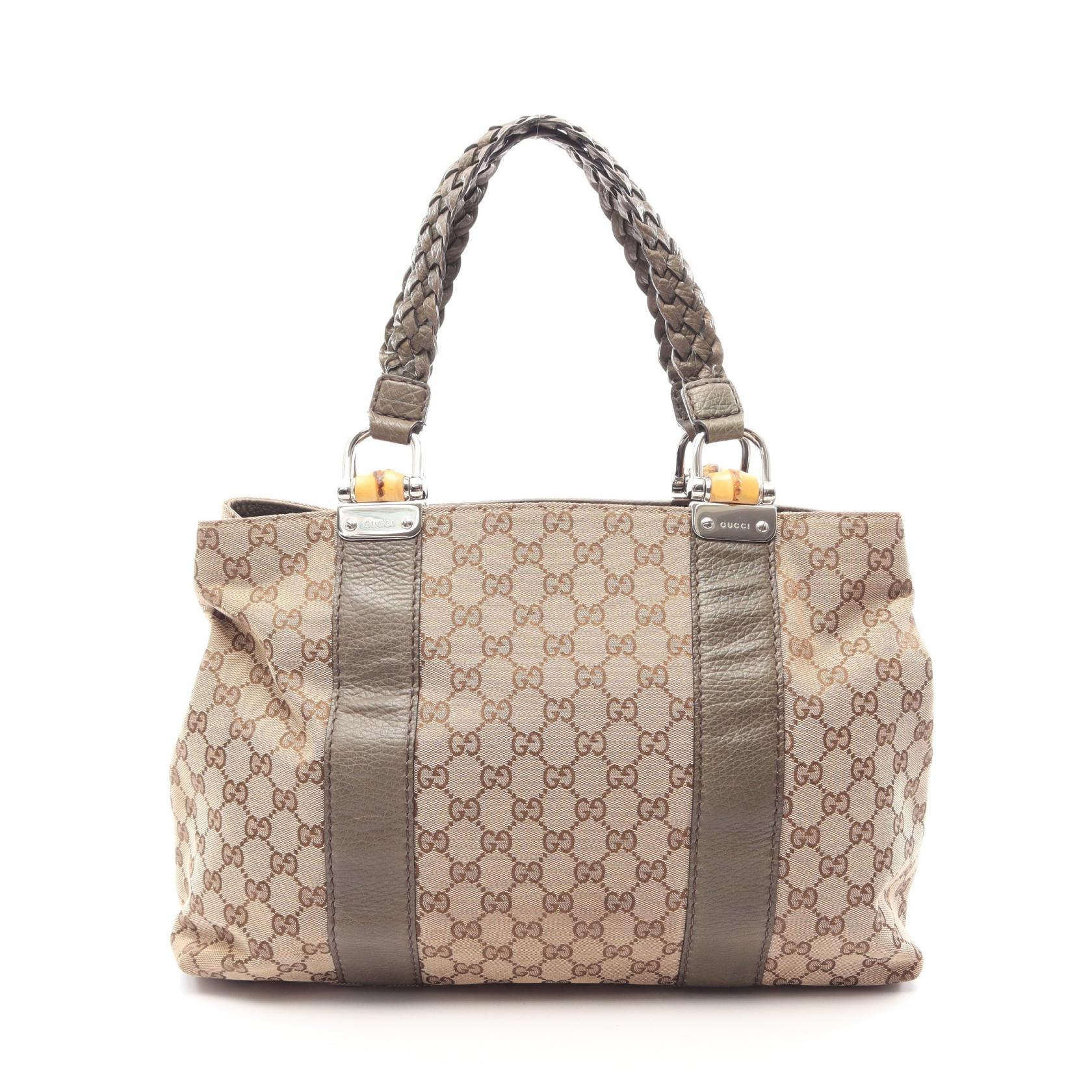 グッチ GUCCI バンブー GGキャンバス トートバッグ バッグ キャンバス レザー レディース ベージュ系 / カーキ系 232947 【中古】