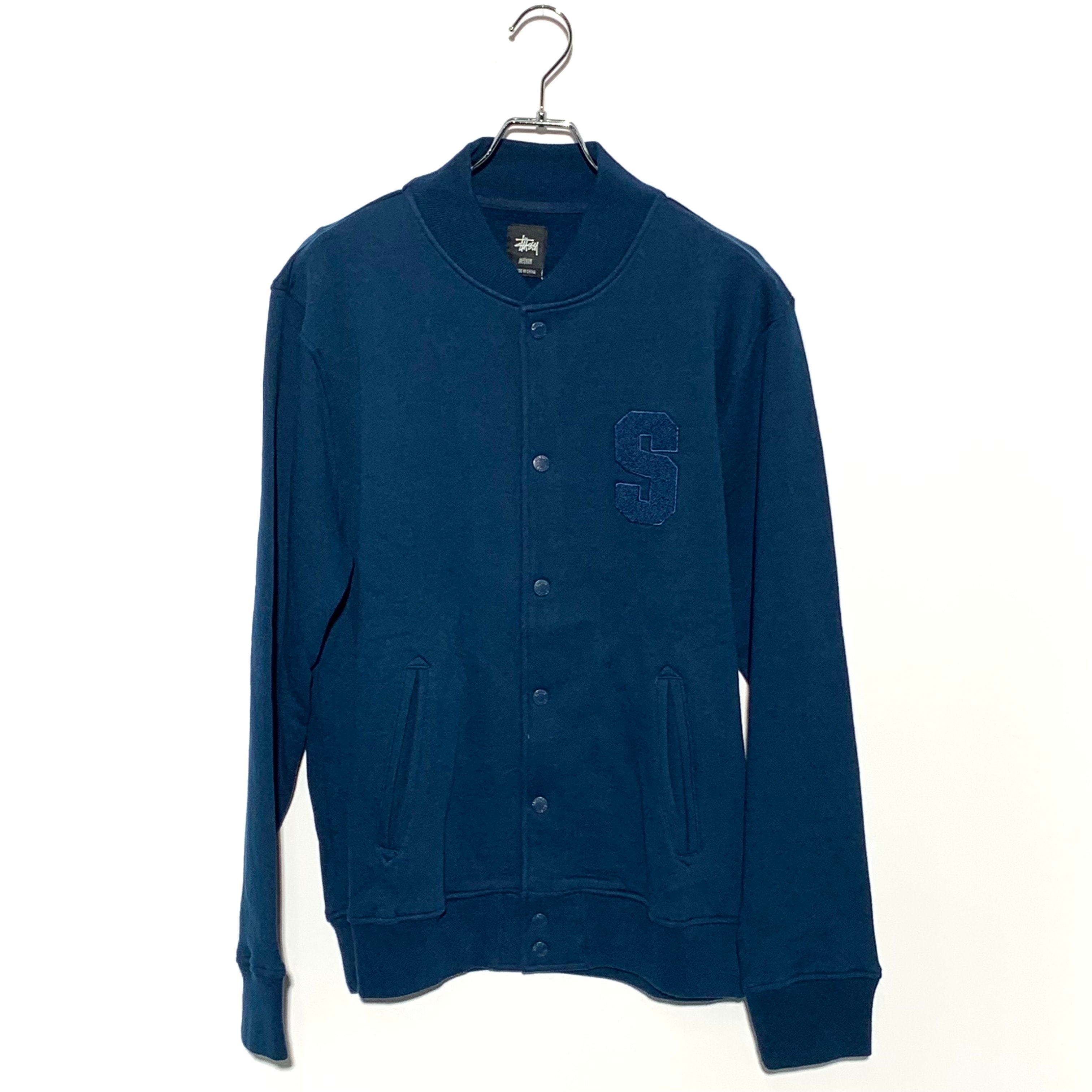 STUSSY pile Black logo sweat Stadium Jacket Blue