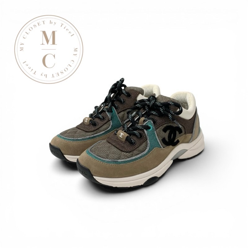 シャネル CHANEL スニーカー 靴 シューズ メッシュ スエード レザー ブラウン グリーン ココマーク