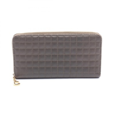 セリーヌ CELINE Cチャーム ラージジップドウォレット ラウンド長財布 財布 レザー レディース カーキ系 SAT4118 【中古】