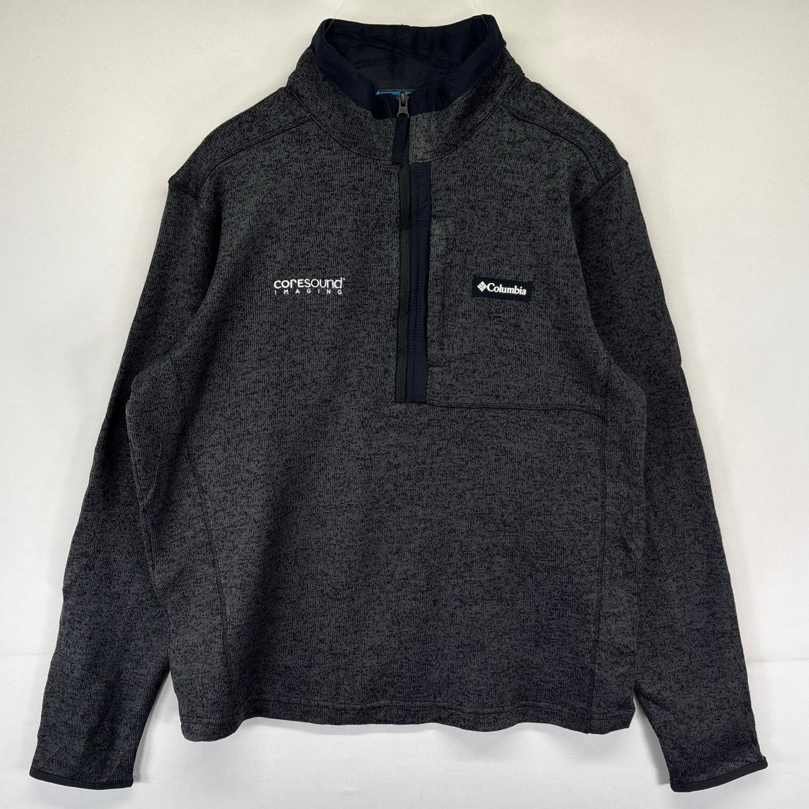 古着 コロンビア Columbia フリース ニット ハーフジップ ワンポイントロゴ トレーナー 刺繍デザイン L  グレー系 メンズ