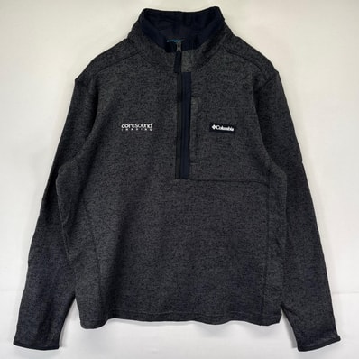 古着 コロンビア Columbia フリース ニット ハーフジップ ワンポイントロゴ トレーナー 刺繍デザイン L グレー系 メンズ