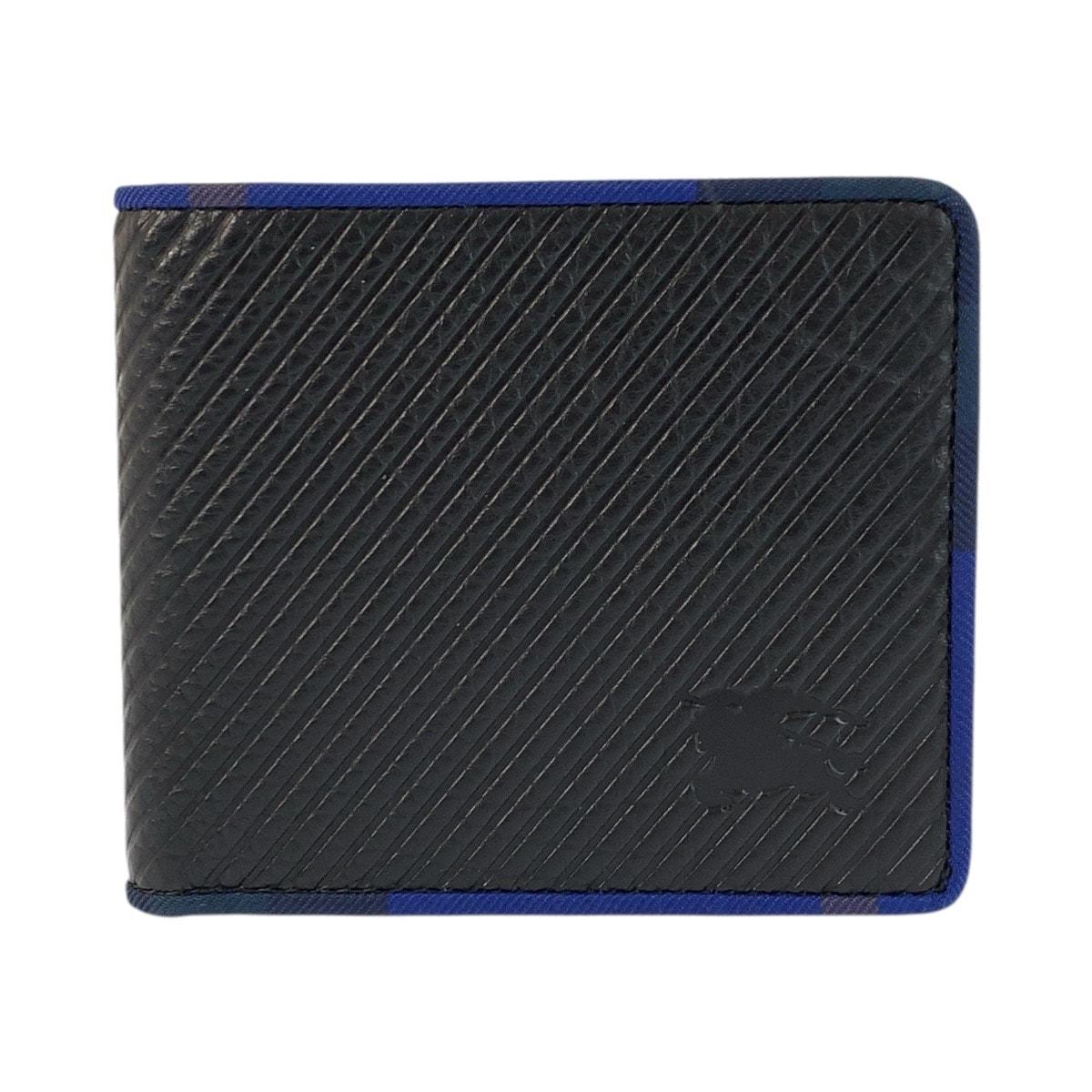 美品 BURBERRY バーバリー 馬上の騎士 ブラック ブルー レザー 折り財布 札入れ 601955 【中古】