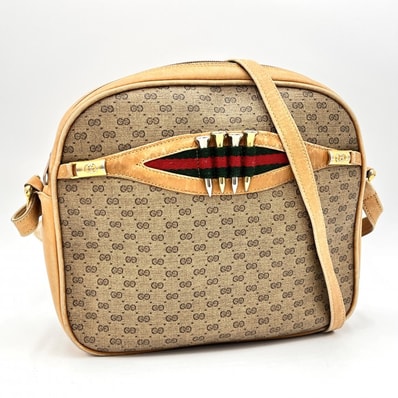 GUCCI(グッチ)GGマイクロ ショルダーバッグ ヴィンテージ GG柄 シェリーライン レザー ベージュ ブラウン ユニセックス 14・001・4183【中古】