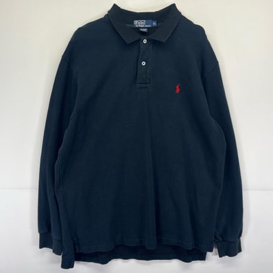 古着 ポロバイラルフローレン Polo by Ralph Lauren 長袖 ポロシャツ ワンポイントロゴ 鹿子 厚手 XL ネイビー メンズ