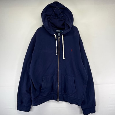 古着 ポロバイラルフローレン Polo by Ralph Lauren パーカー フルジップ ワンポイントロゴ 厚手 2XL ネイビー系 メンズ