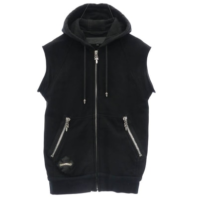 Chrome Hearts LI'L PUDGE SS Dagger Zip Leather Sleeveless Vest "Black"