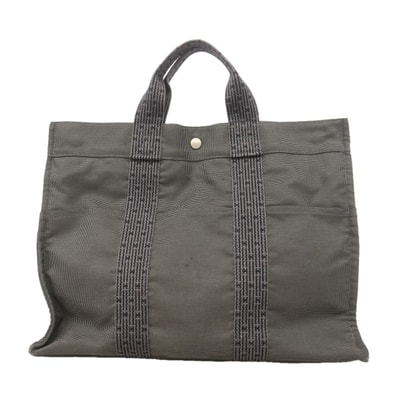 【6ic4546】エルメス トートバッグ エールラインMM ナイロン グレー シルバー金具【中古】メンズ レディース ユニセックス