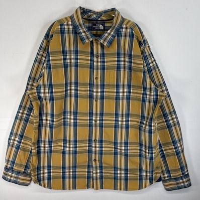 古着 ザ・ノースフェイス THE NORTH FACE 長袖シャツ チェック柄 猫目ボタン マチ有り XL イエロー系 マルチカラー メンズ