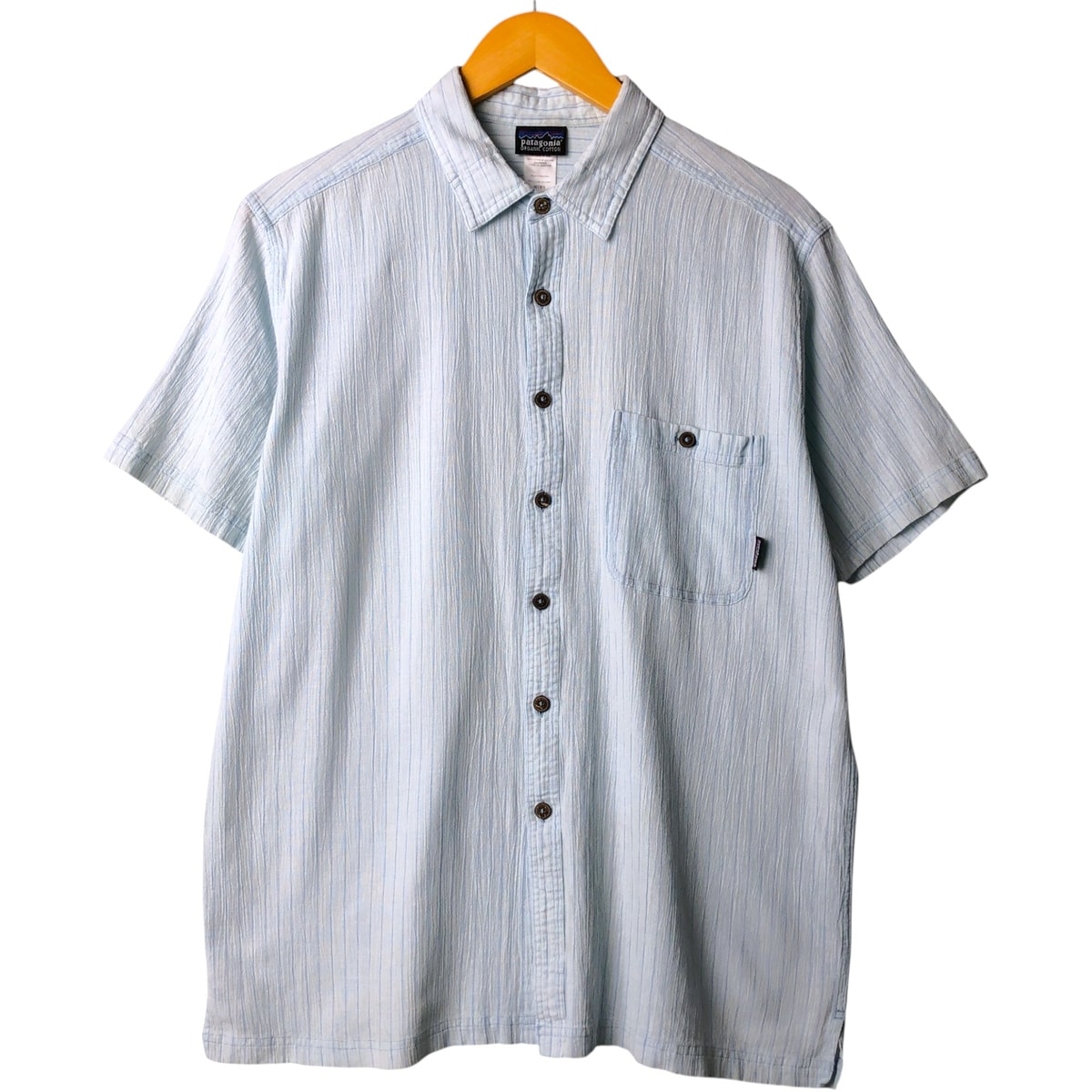 古着 00年代 パタゴニア Patagonia A/C シャツ 52921S0 楊柳クレープ 半袖 コットン ストライプシャツ ボックスシャツ メンズL相当/evb010542