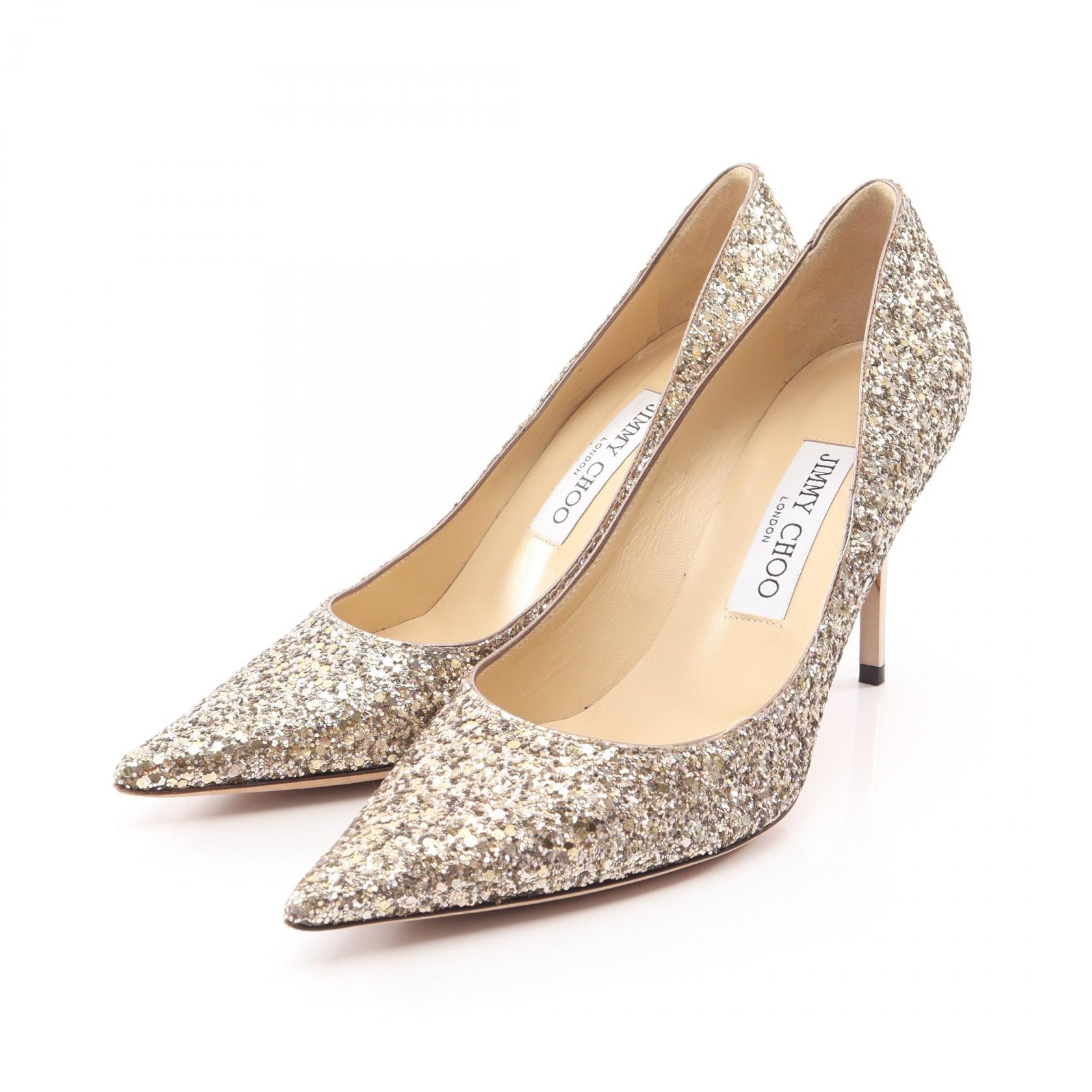 ジミーチュウ JIMMY CHOO AGNES アグネス パンプス 靴 グリッター レディース ゴールド系 【中古】