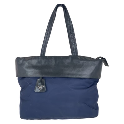 PRADA プラダ テスート 三角ロゴプレート バイカラー ネイビー ブラック シルバー金具 ナイロン トートバッグ ショルダーバッグ 502057 【中古】