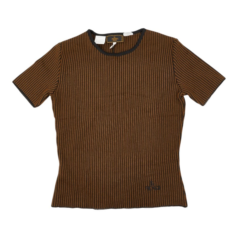 フェンディ 半袖 リブニット Tシャツ サイズ40 ブラック ブラウン ウール レーヨン ビスコース レディース FENDI 【中古】