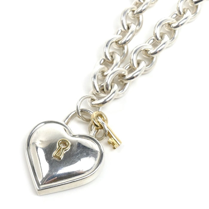 TIFFANY&Co. ティファニー シルバー925 K18YG イエローゴールド ハートロック ネックレス 60.5g 40cm レディース【中古】