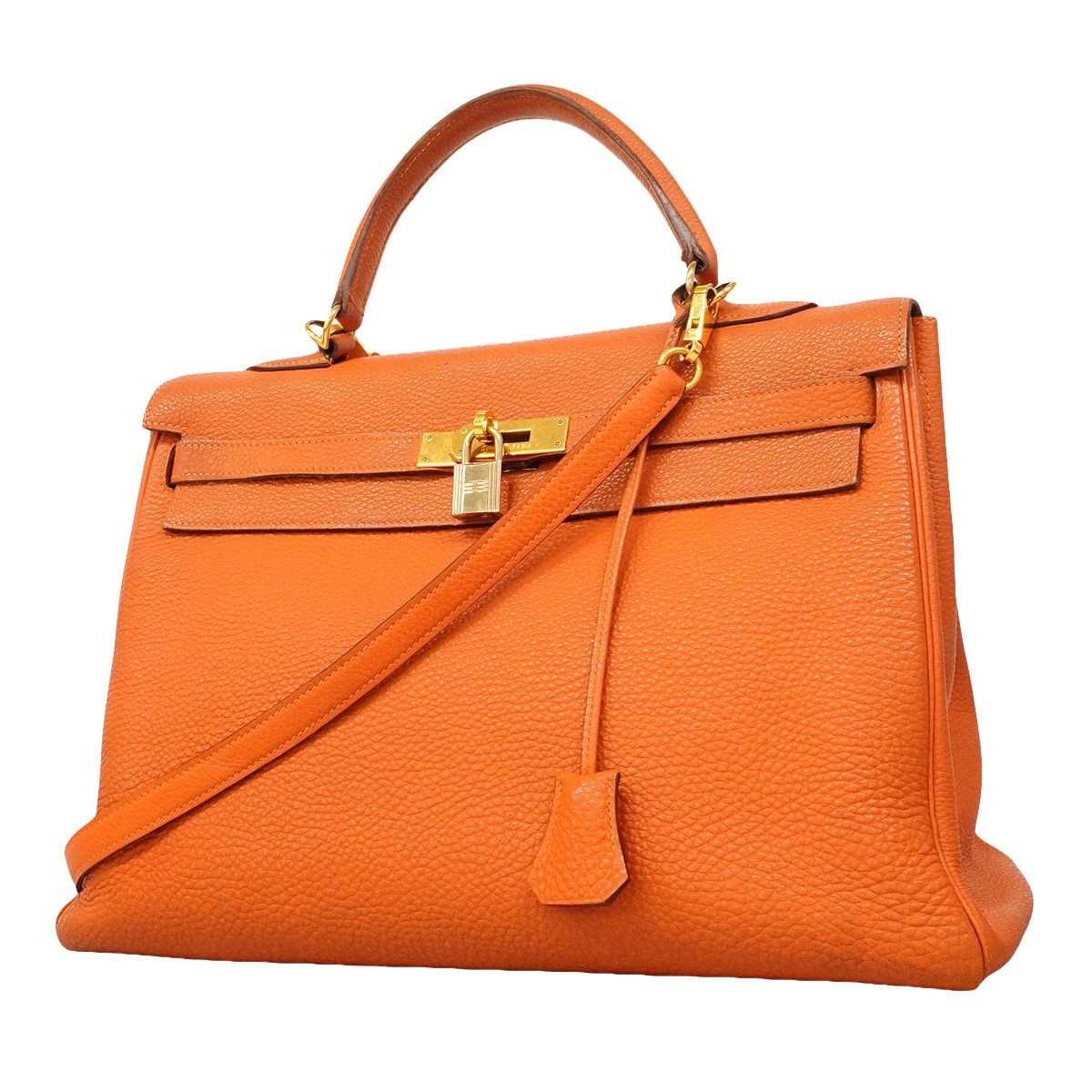 【6hd3499】エルメス ハンドバッグ ケリー35 トゴ オレンジ ゴールド金具 □H刻印 2wayバック【中古】レディース
