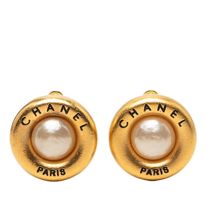 シャネル ココマーク ヴィンテージ イヤリング 94P ゴールド メッキ フェイクパール レディース CHANEL 中古