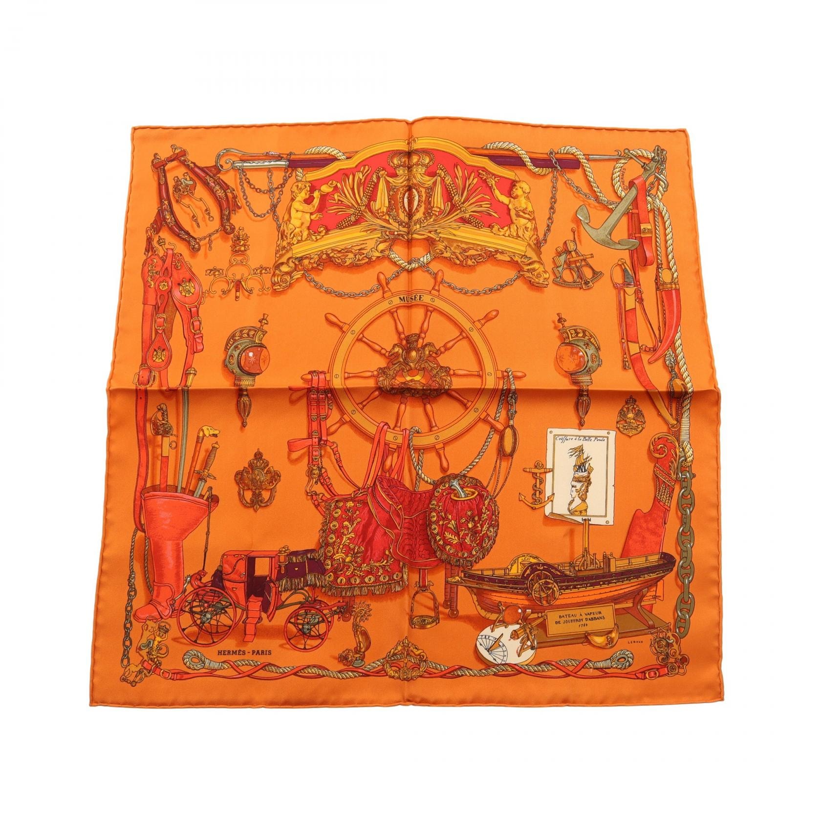 エルメス HERMES プチカレ カレ45 MUSEE スカーフ 衣料品 シルク シルク オレンジ レディース オレンジ系 【中古】