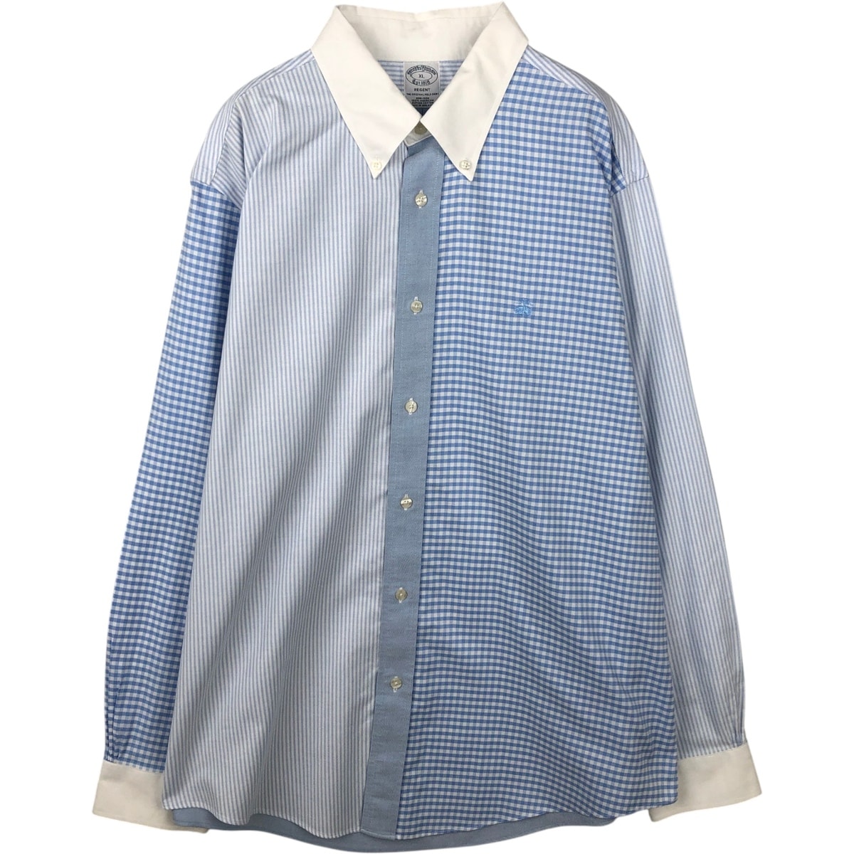 古着 ブルックスブラザーズ Brooks Brothers Est.1818 REGENT クレイジーパターン チェック柄 ストライプ柄 長袖 ボタンダウンシャツ クレリックシャツ メンズXL相当/eaa642897