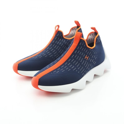 エルメス HERMES ECLAIR エクレール スリッポン 靴 ファブリック オレンジ メンズ ネイビー系 / オレンジ系 【中古】