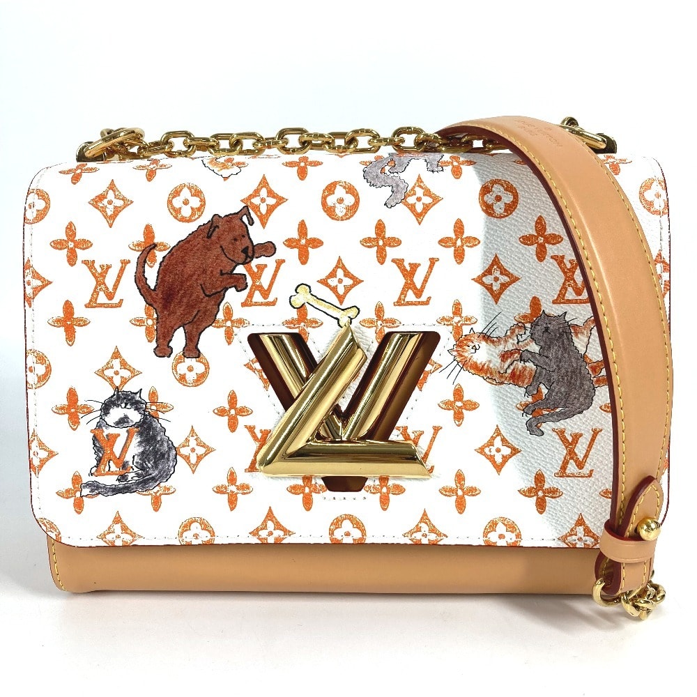 ルイヴィトン LOUIS VUITTON サック ツイストMM M44460 モノグラム キャットグラム 猫 カバン チェーンバッグ 斜め掛け Wチェーン ショルダーバッグ モノグラムキャンバス ブロン ホワイト 美品