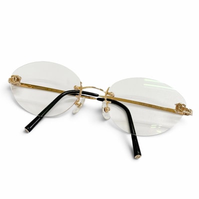 美品 シャネル ココマーク リムレス メガネ 54□19 2013K 18K