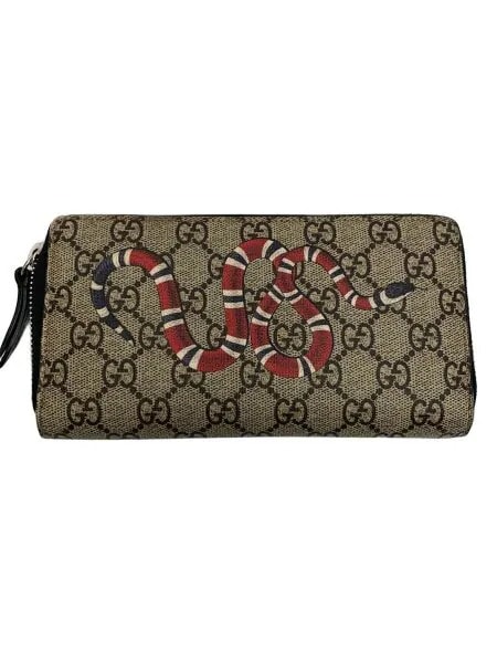 GUCCI Kingsnake Print GG Supreme Zip Around Wallet "Beige/Ebony"