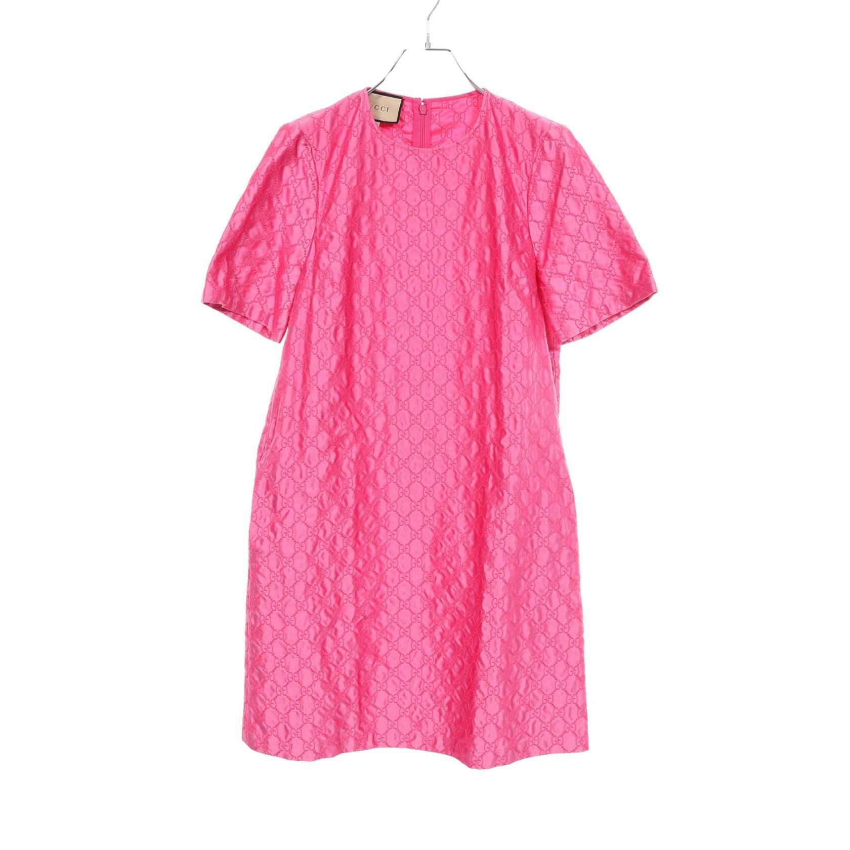 グッチ GUCCI GG柄 半袖 ワンピース 衣料品 トップス シルク レディース ピンク系 【中古】