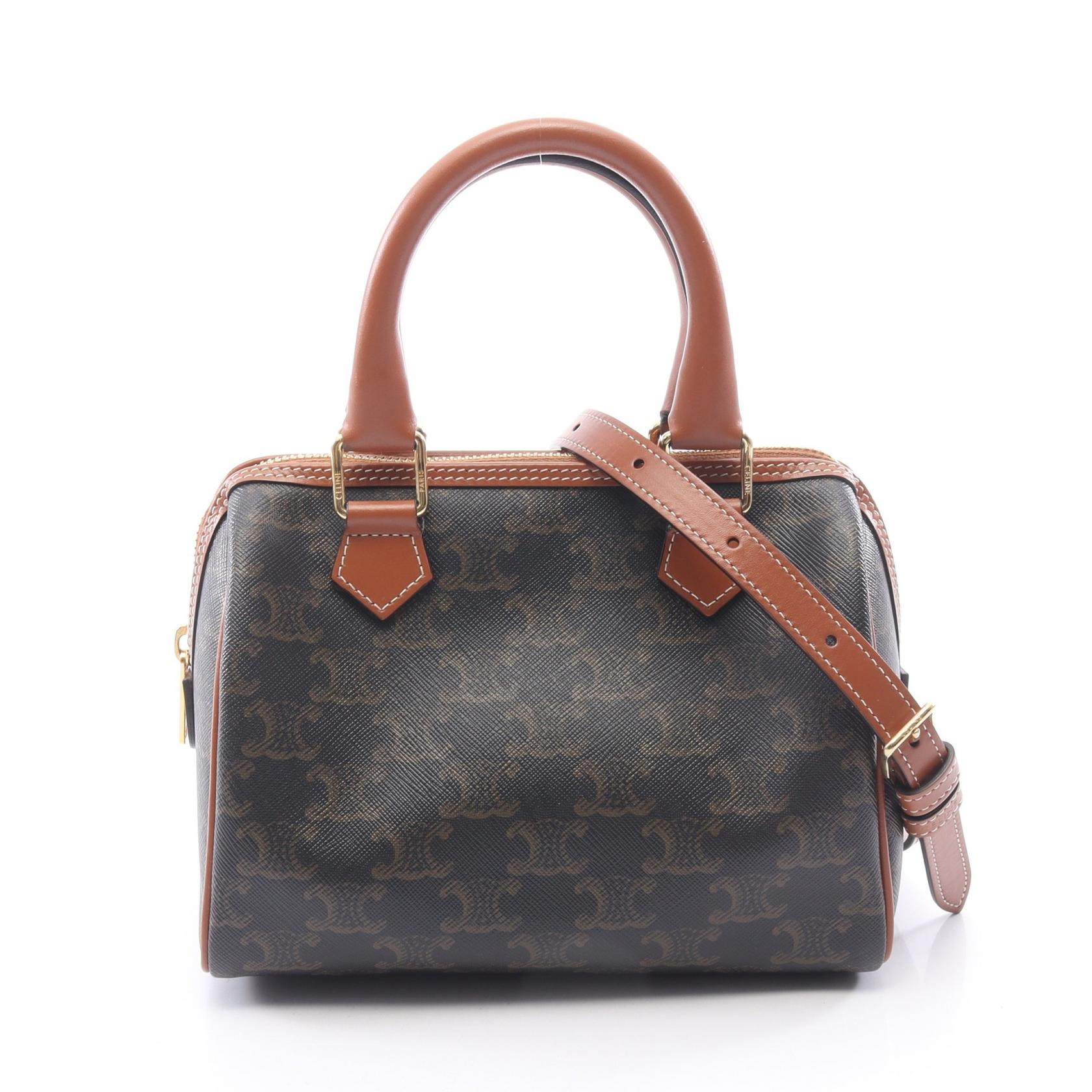 セリーヌ CELINE スモール ボストン キュイル トリオンフ 2WAY ハンドバッグ バッグ PVCコーティングキャンバス レザー レディース ブラック系 / ブラウン系 113772CAS.04LU 【中古】