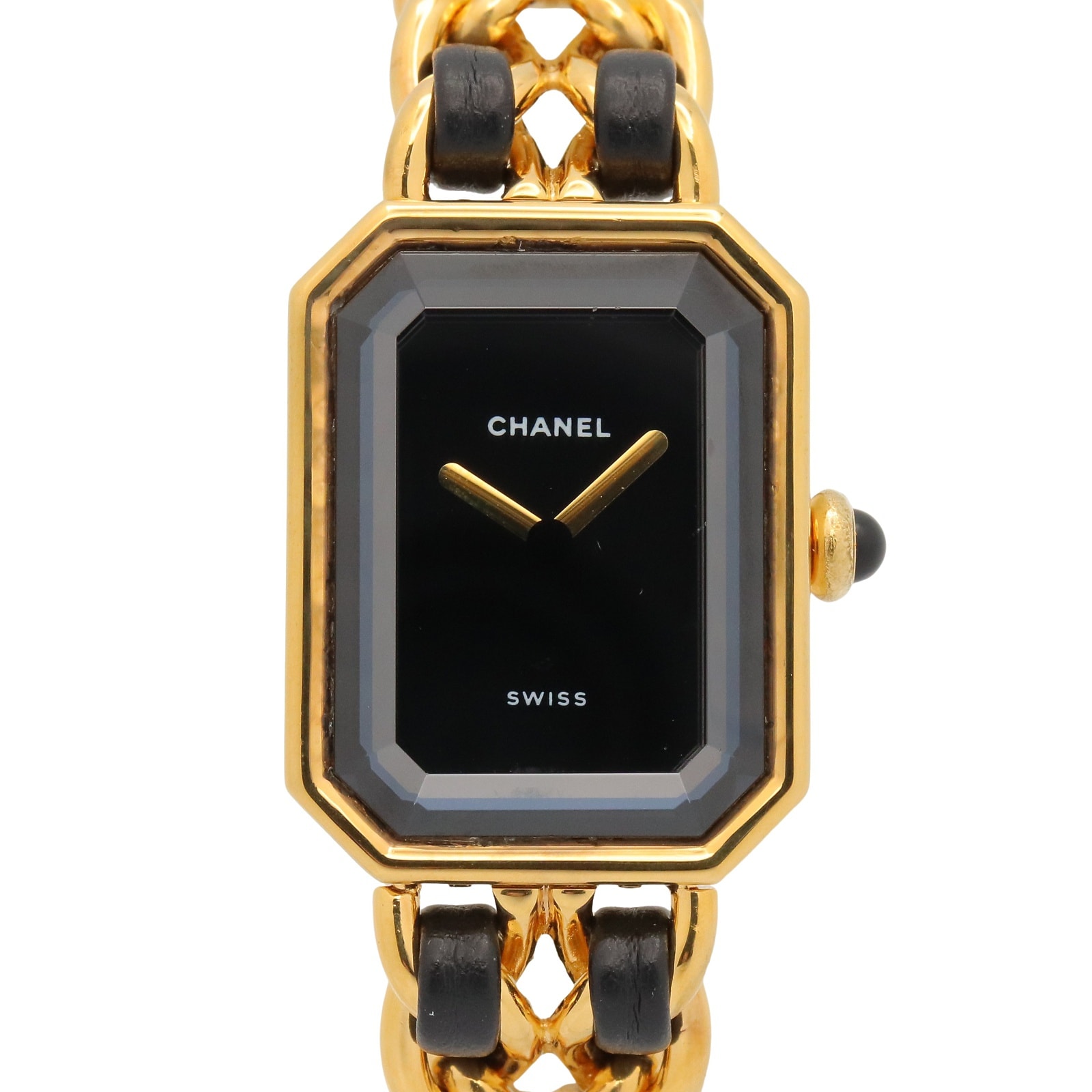 シャネル CHANEL プルミエール S 腕時計 時計 GP(ゴールドメッキ) レザー レディース ブラック系 H0001 【中古】