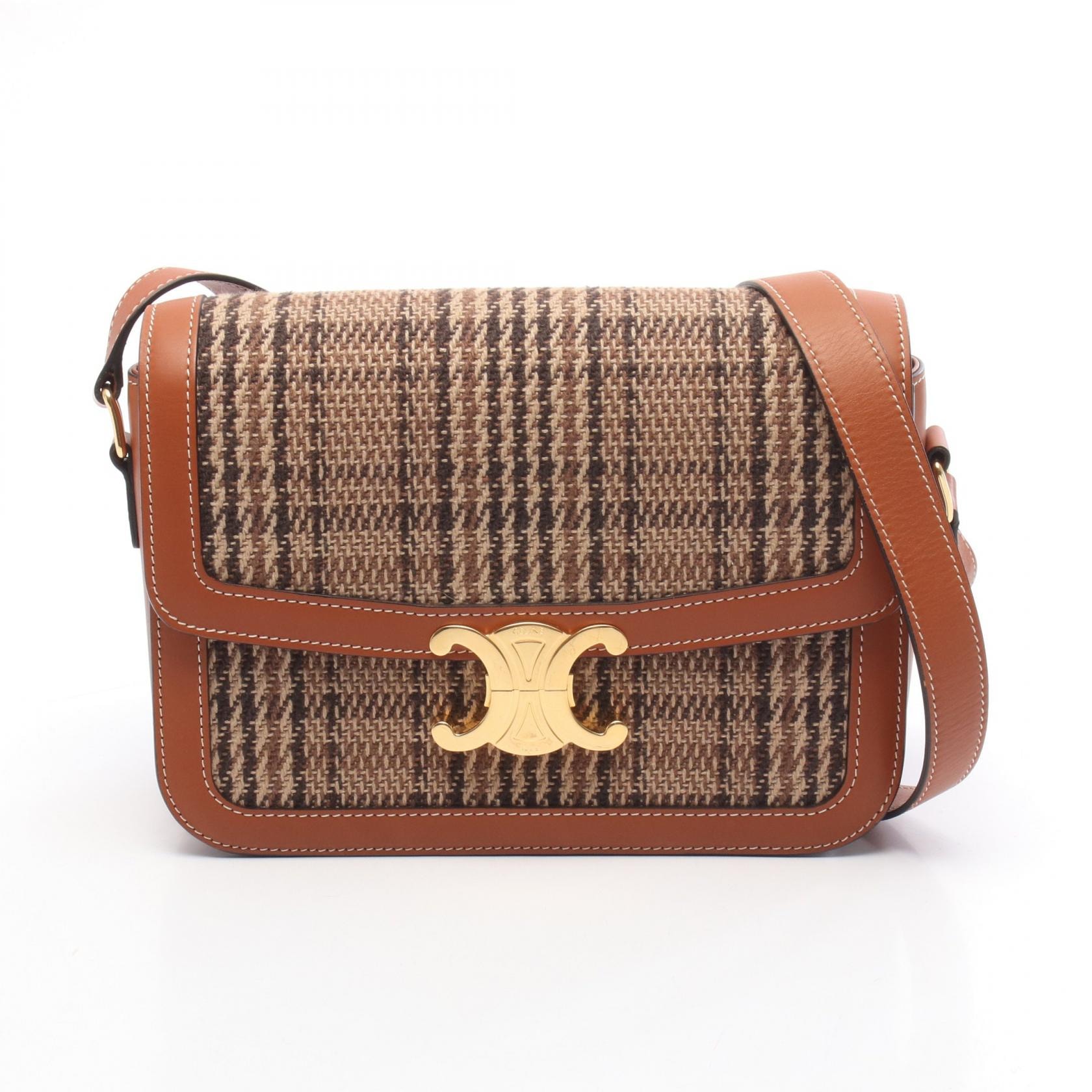 セリーヌ CELINE クラシック トリオンフ ショルダーバッグ バッグ ファブリック レザー レディース ブラウン系 191242 【中古】